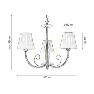 Borgia Chandelier, 3xE14, Max. 40W, Chrome Metal/Red and Black Lampshade, Ø60 cm small 2