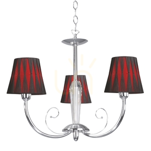 Borgia Chandelier, 3xE14, Max. 40W, Chrome Metal/Red and Black Lampshade, Ø60 cm small 0