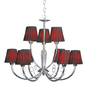 Borgia Chandelier, 9xE14, Max. 40W, Chrome Metal/Red and Black Lampshade, Ø74 cm small 0