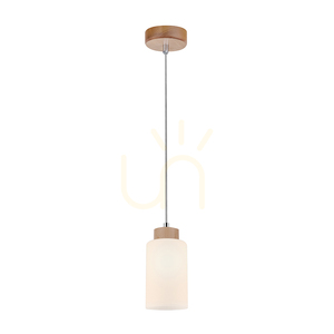 Bosco Pendant Light, 1xE27, Max. 60W, Birch/Transparent PVC Cable/White Glass Shade, Ø10 cm small 1