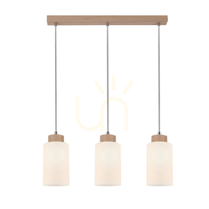 Bosco Pendant Light, 3xE27, Max. 60W, Birch/Transparent PVC Cable/White Glass Shade, 52 cm small 1