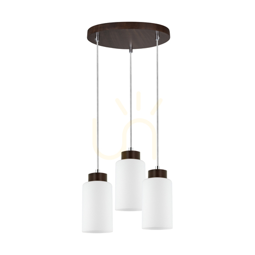 Check Bosco Pendant Light, 3xE27, Max. 60W, Beech and Walnut Wood / Transparent PVC Cable / White Glass Shade, Ø30 cm