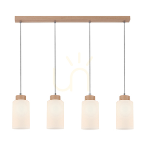 Bosco Pendant Light, 4xE27, Max. 60W, Birch/Transparent PVC Cord/White Glass Shade, 75 cm small 1