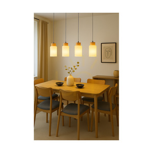 Bosco Pendant Light, 4xE27, Max. 60W, Birch/Transparent PVC Cord/White Glass Shade, 75 cm small 2