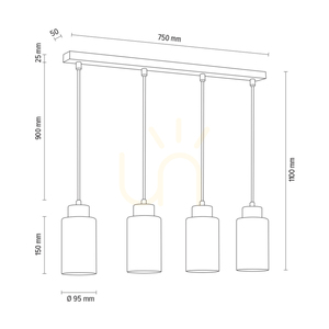 Bosco Pendant Light, 4xE27, Max. 60W, Birch/Transparent PVC Cord/White Glass Shade, 75 cm small 3