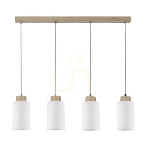 Check Bosco Pendant Light, 4xE27, Max. 60W, Birch/Transparent PVC Cord/White Glass Shade, 75 cm