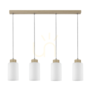 Bosco Pendant Light, 4xE27, Max. 60W, Birch/Transparent PVC Cord/White Glass Shade, 75 cm small 0