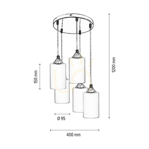Bosco Mix Pendant Light, 5xE27, Max. 60W, Chrome Metal / Transparent PVC Cable / White Glass Shade, Ø40 cm small 2