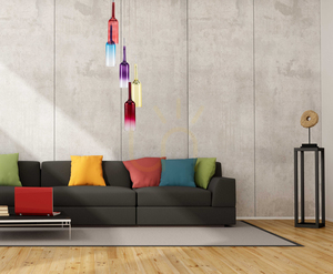 Bottle Pendant Light, Includes 1x LED 3000K 3W, Chrome Metal / Transparent PVC Cable / Yellow Glass Shade Ø8 cm small 1