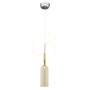 Bottle Pendant Light, Includes 1x LED 3000K 3W, Chrome Metal / Transparent PVC Cable / Yellow Glass Shade Ø8 cm small 0