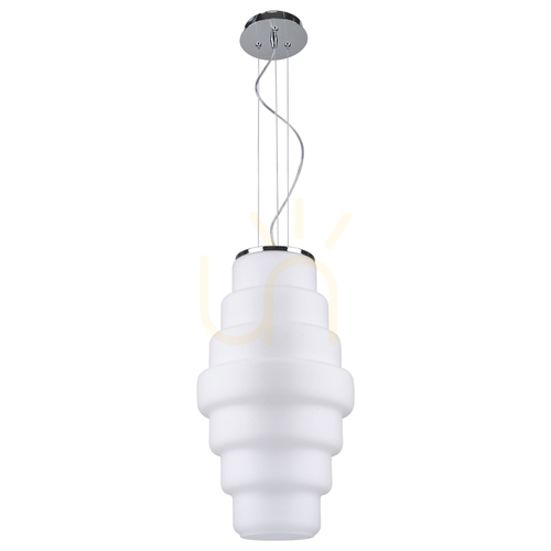 Check Britt Pendant Light, 1xE27, Max. 60W, Chrome Metal/White Glass Shade, Ø30 cm