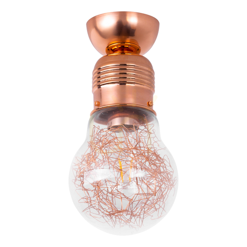 Check Bulb Ceiling Light, 1xE27, Max. 60W, Copper Metal/Clear Glass Shade, Ø14 cm