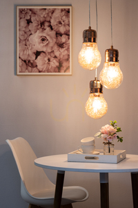 Bulb Pendant Light 3XE27 Max. 60W Copper Metal / Transparent PVC Cable / Transparent Glass Shade Ø20 cm small 3