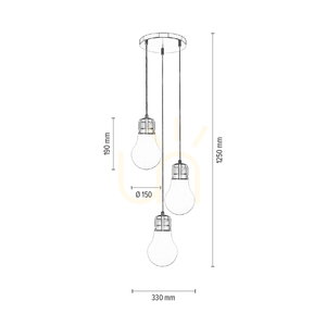 Bulb Pendant Light, 3xE27, Max. 60W, Chrome Metal / Transparent PVC Cable / White Glass Shade, Ø33 cm small 2