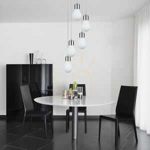 Bulb Pendant Light, 5xE27, Max. 60W, Chrome Metal / Transparent PVC Cable / White Glass Shade, Ø45 cm small 2
