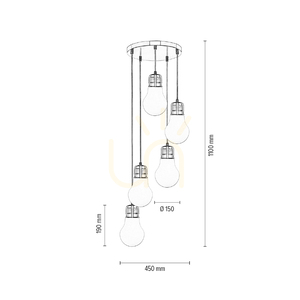 Bulb Pendant Light, 5xE27, Max. 60W, Chrome Metal / Transparent PVC Cable / White Glass Shade, Ø45 cm small 3