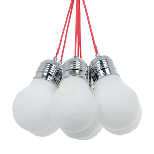 Bulb Pendant Light, 7xE27, Max. 60W, Chrome Metal/Red Braided Cable/White Glass Shade, Ø45 cm small 1
