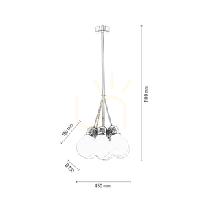 Bulb Pendant Light, 7xE27, Max. 60W, Chrome Metal/Red Braided Cable/White Glass Shade, Ø45 cm small 3