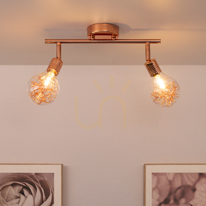 Ceiling Light, 2xG9 Bulbs, Max. 28W, Copper Metal/Transparent Glass Shade, 32.5 cm small 3