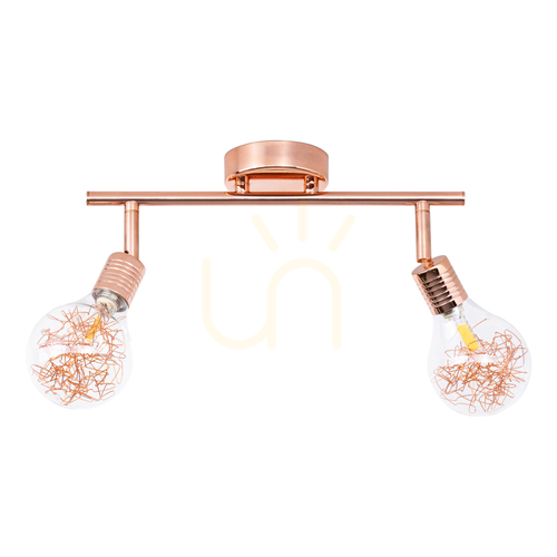 Check Ceiling Light, 2xG9 Bulbs, Max. 28W, Copper Metal/Transparent Glass Shade, 32.5 cm