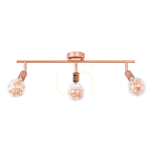 Check Ceiling Light, 3xG9 Bulbs, Max. 28W, Copper Metal/Transparent Glass Shade, 58.5 cm