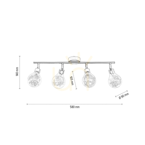 Ceiling Light, 4xG9 Bulbs, Max. 28W, Chrome Metal/Clear Glass Shade, 58 cm small 4