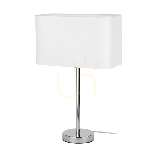Check Cadre Table Lamp, 1xE27, Max. 25W, Chrome Metal / Transparent PVC Cable / White Lampshade, 30 cm