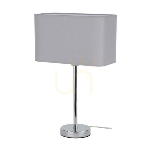 Check Cadre Table Lamp, 1xE27, Max. 25W, Chrome Metal / Transparent PVC Cable / Gray Lampshade, 30 cm