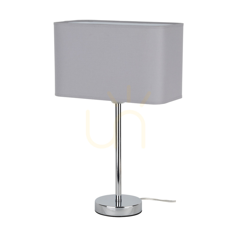 Cadre Table Lamp, 1xE27, Max. 25W, Chrome Metal / Transparent PVC Cable / Gray Lampshade, 30 cm