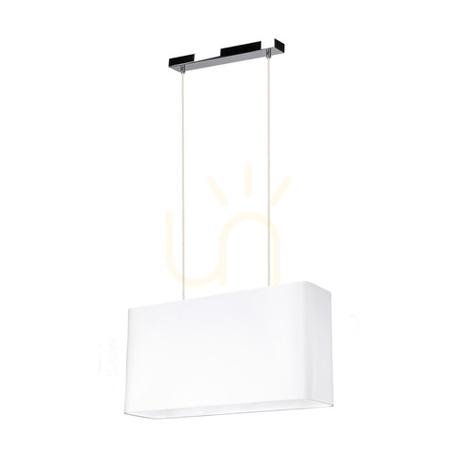 Check Cadre Pendant Light, 2xE27, Max. 40W, Chrome Metal / Transparent PVC Cable / White Lampshade, 56 cm
