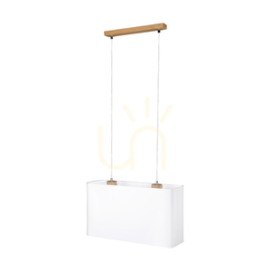 Cadre Pendant Light 2xE27 Max. 40W Oiled Oak/Transparent PVC Cable/White Lampshade 56 cm small 2