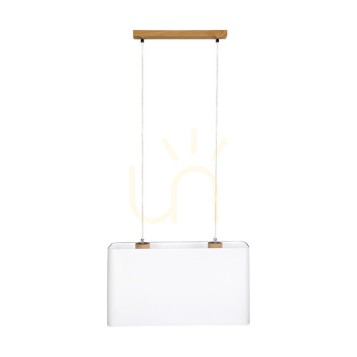 Check Cadre Pendant Light 2xE27 Max. 40W Oiled Oak/Transparent PVC Cable/White Lampshade 56 cm
