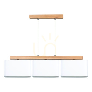 Cadre Pendant Light, 3xE27, Max. 25W, Oiled Oak / Transparent PVC Cable / White Lampshade, 95 cm small 0