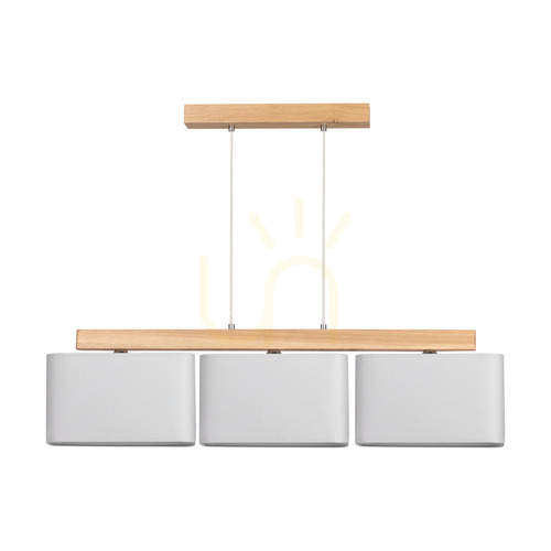 Check Cadre Pendant Light, 3xE27, Max. 25W, Oiled Oak / Transparent PVC Cable / Gray Lampshade, 95 cm