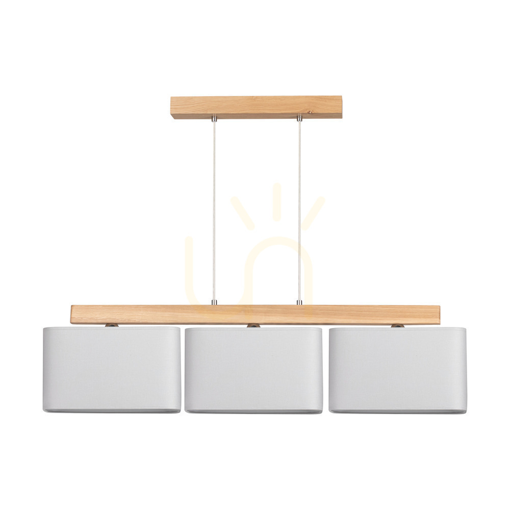 Cadre Pendant Light, 3xE27, Max. 25W, Oiled Oak / Transparent PVC Cable / Gray Lampshade, 95 cm
