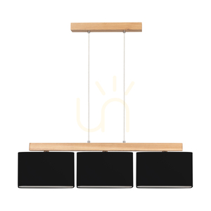 Cadre Pendant Light, 3xE27, Max. 25W, Oiled Oak / Transparent PVC Cable / Black Lampshade, 95 cm small 0
