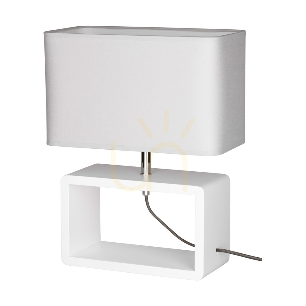 Cadre Quadrat Table Lamp, 1xE27, Max. 25W, White Beech Wood, Braided Cable/Gray, 30 cm Lampshade