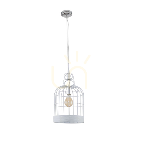 Check Cage Pendant Light, 1xE27, Max. 60W, White Metal, Ø25 cm