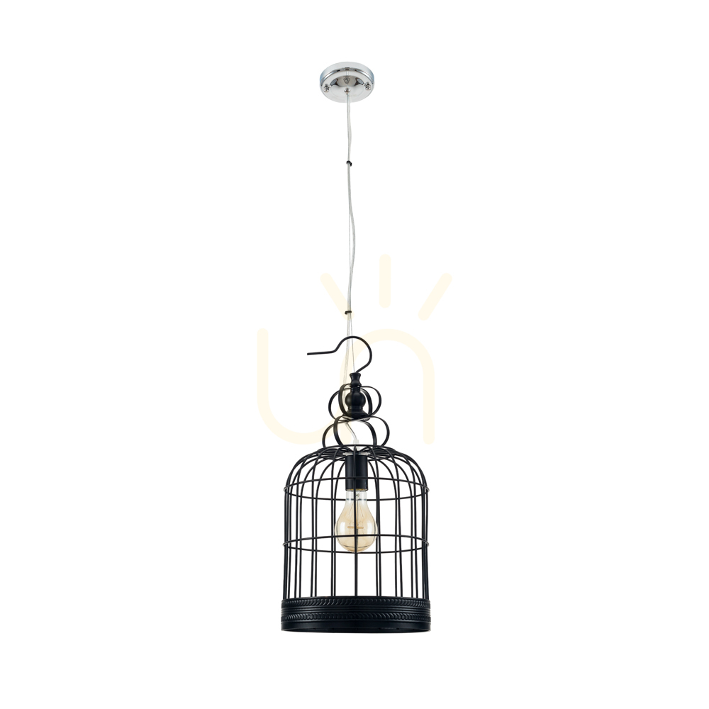 Cage Pendant Light, 1xE27, Max. 60W, Black Metal, Ø25 cm