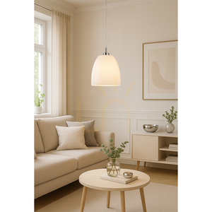Campana Pendant Light, 1xE27, Max. 60W, Chrome Metal / Transparent PVC Cable / White Glass Shade, Ø30 cm small 1