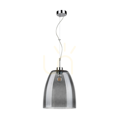 Check Campana Pendant Light, 1xE27, Max. 60W, Chrome Metal / Transparent PVC Cable / Smoked Glass Shade, Ø30 cm