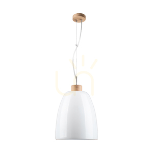 Campana Pendant Light, 1xE27, Max. 60W, Oiled Oak / Transparent PVC Cable / White Glass Shade, Ø30 cm small 0
