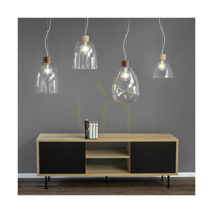 Campana Pendant Light, 1xE27, Max. 60W, Oiled Oak / Transparent PVC Cable / Transparent Glass Shade, Ø30 cm small 1