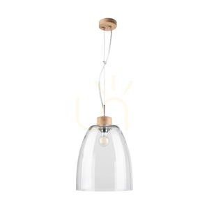 Campana Pendant Light, 1xE27, Max. 60W, Oiled Oak / Transparent PVC Cable / Transparent Glass Shade, Ø30 cm small 0