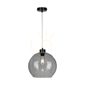 Canberra Pendant Light, 1xE27, Max. 60W, Black Metal/Transparent PVC Cable/Smoked Glass Shade, Ø30 cm small 1