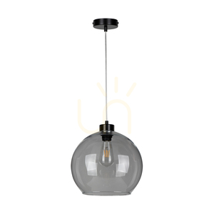 Canberra Pendant Light, 1xE27, Max. 60W, Black Metal/Transparent PVC Cable/Smoked Glass Shade, Ø30 cm small 0