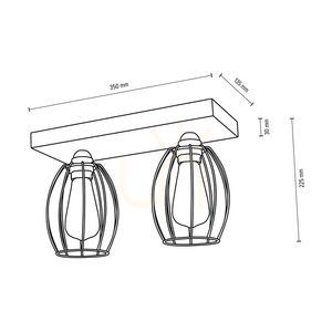 Carlo Ceiling Light, 2xE27, Max. 60W, Birch/Black Metal Shade, 35 cm small 2
