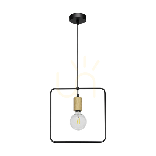 Check Carsten Wood Pendant Light, 1xE27, Max. 60W, Oiled Oak/Black Metal/Black PVC Cable, Ø32 cm