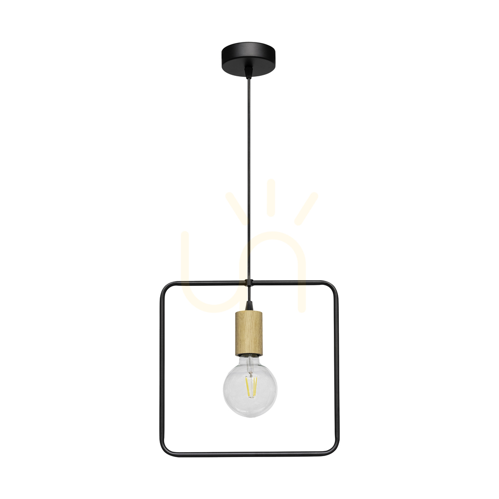 Carsten Wood Pendant Light, 1xE27, Max. 60W, Oiled Oak/Black Metal/Black PVC Cable, Ø32 cm