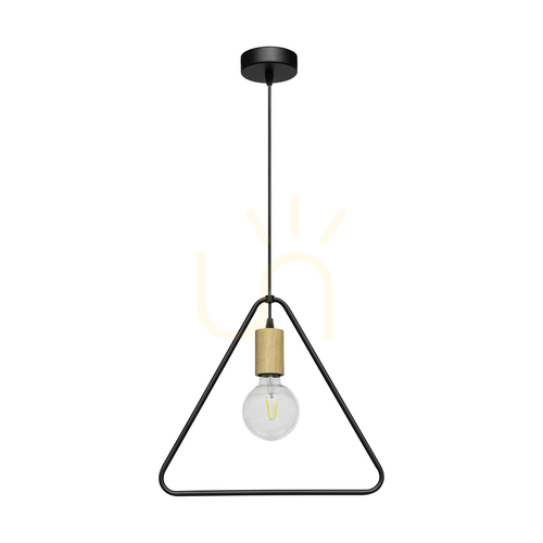 Check Carsten Wood Pendant Light, 1xE27, Max. 60W, Oiled Oak/Black Metal/Black PVC Cable, Ø37 cm